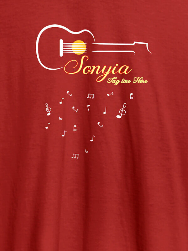 Custom Personalised Womens T Shirt With Name Guitar Design Red Color