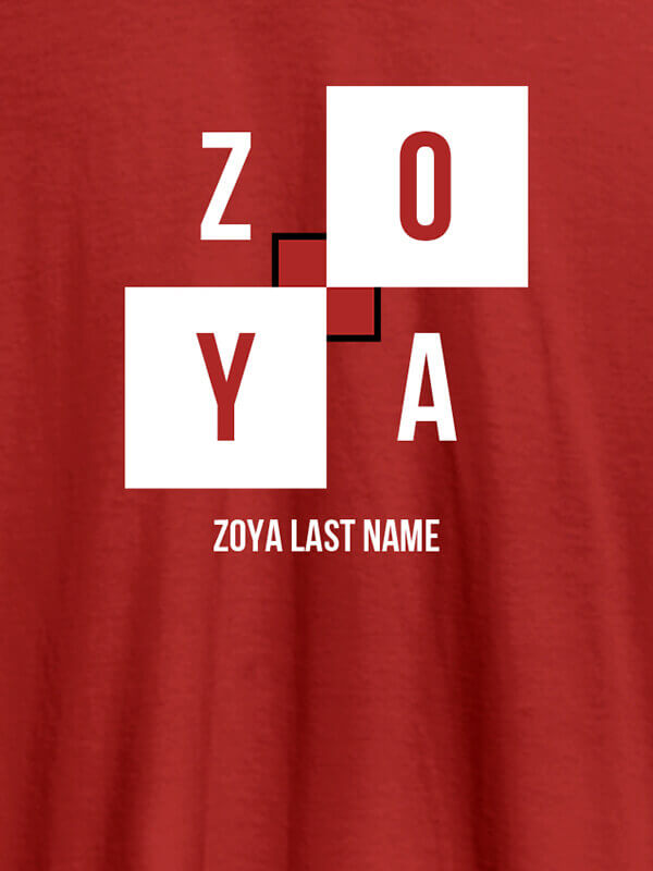 Custom Personalised Womens T Shirt With Last Name Red Color