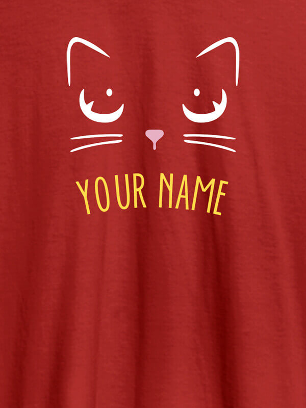 Custom Cat Art Design Personalised Womens T Shirt With Name Red Color