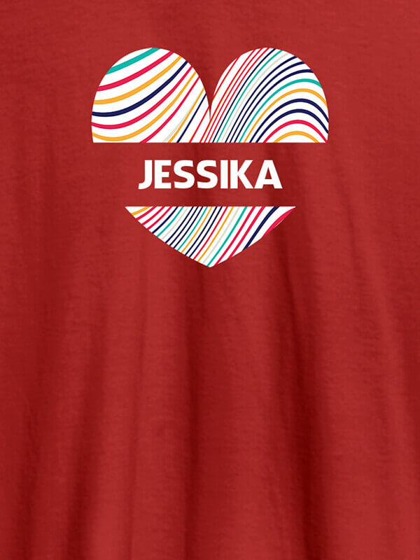 Custom Multicolor Heart Shape Personalised Womens T Shirt With Name Red Color