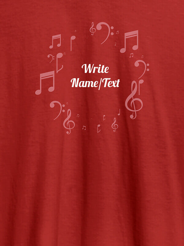 Custom Musical Symbols with Your Name On Red Color T-shirts For Women with Name, Text and Photo