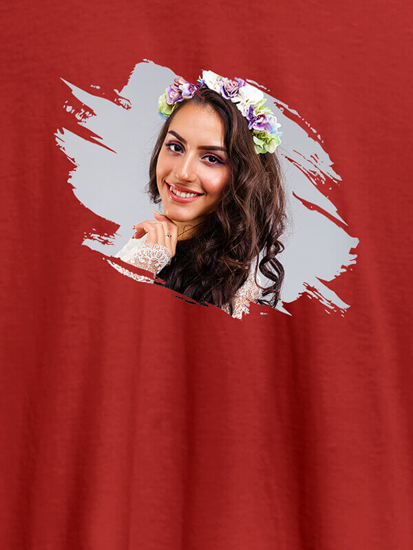 Custom Your Photo in Grunge Shape On Red Color Customized Tshirt for Women