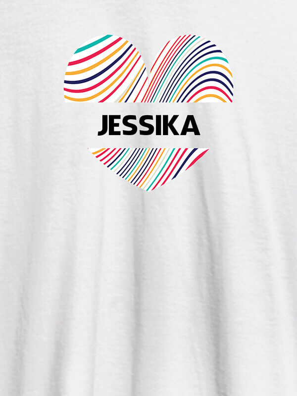 Custom Multicolor Heart Shape Personalised Womens T Shirt With Name White Color