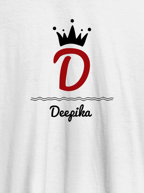 Custom Queen with Initial and Name On White Color T-shirts For Women with Name, Text and Photo