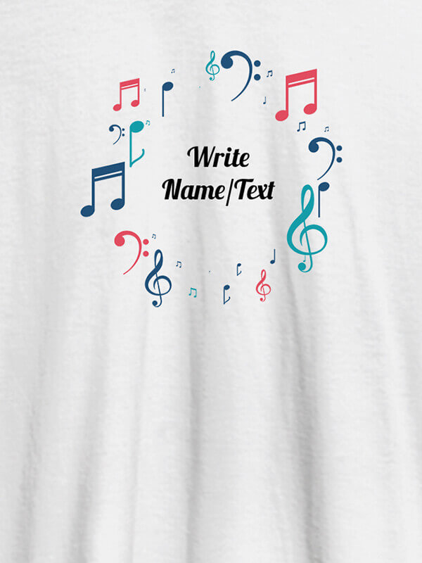 Custom Musical Symbols with Your Name On White Color T-shirts For Women with Name, Text and Photo