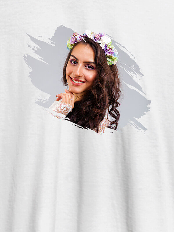 Custom Your Photo in Grunge Shape On White Color Customized Tshirt for Women
