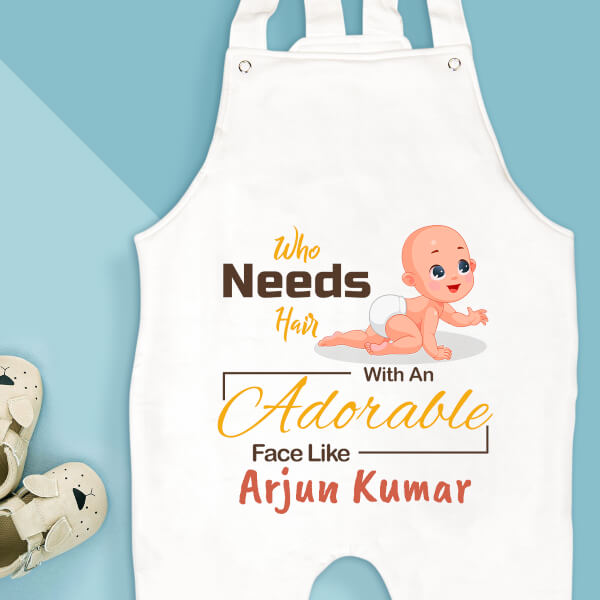 Custom Who Needs Hair With An Adorable Face Like Mine Milestone Collection Dungaree Design