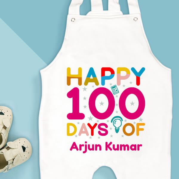 Custom Happy 100 Days of The Baby Milestone Collection Dungaree Design