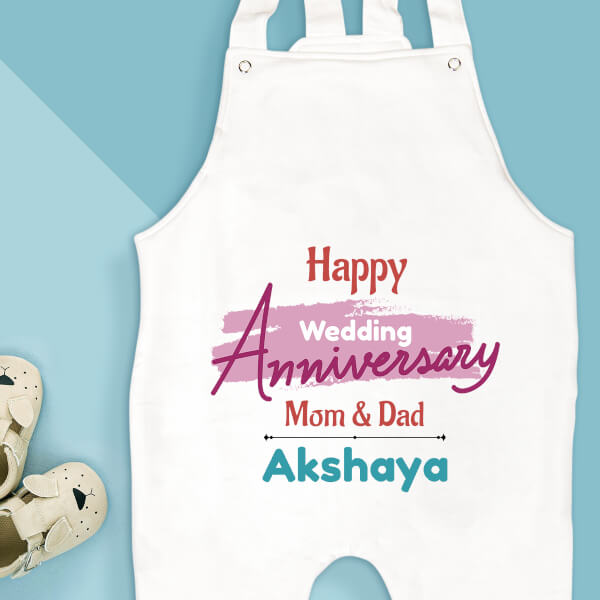 Custom Paint Brush Styled Happy Wedding Anniversary Wishes From The Kid Milestone Collection Dungaree Design
