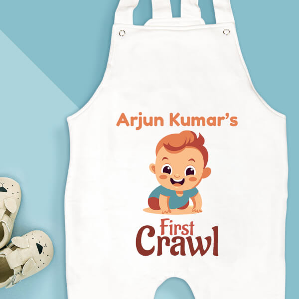 Custom First Crawl of The Baby Milestone Collection Dungaree Design