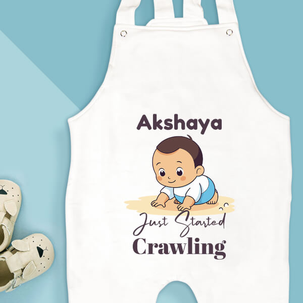 Custom Just Started Crawling Milestone Collection Dungaree Design