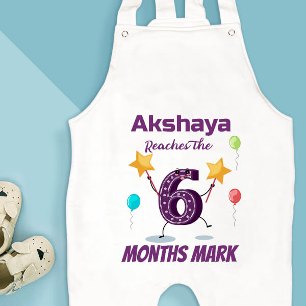 Custom Baby Reaches The 6 Months Mark Milestone Collection Dungaree Design