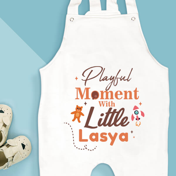 Custom Playful Moment with Little Baby Milestone Collection Dungaree Design