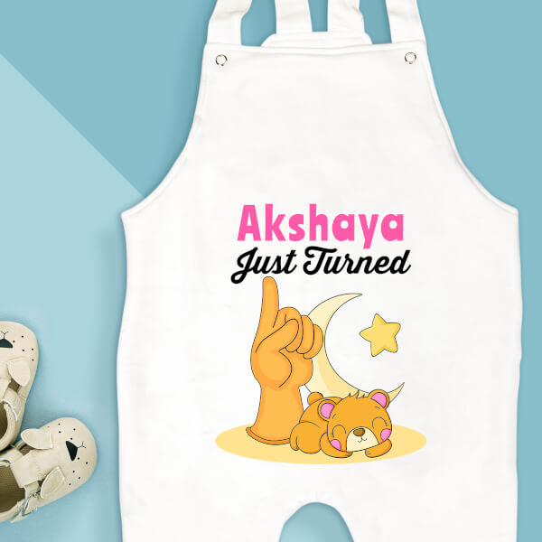 Custom Just Turned 1 Monthly Birthday Dungaree Design