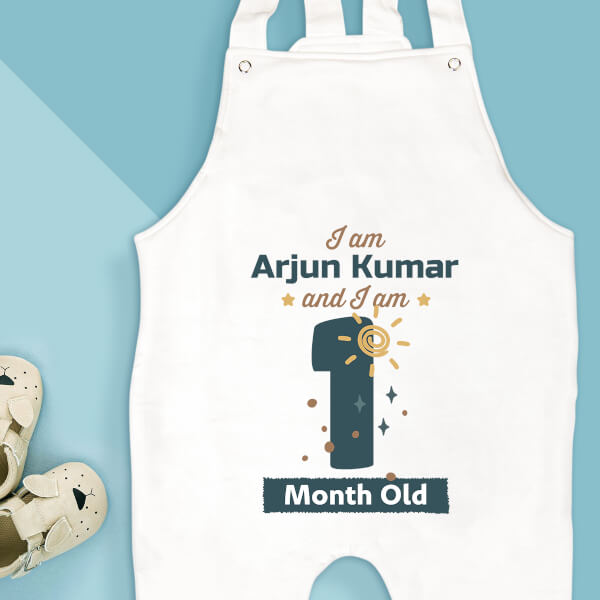 Custom I Am 1 Month Old Baby Monthly Birthday Dungaree Design