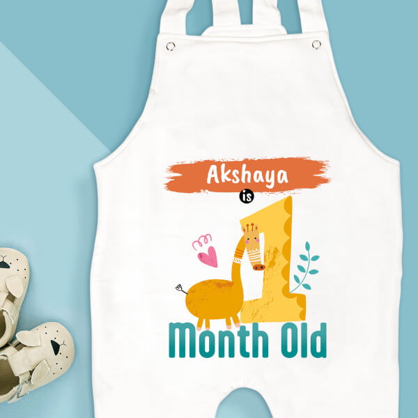 Custom Baby is 1 Month Old Monthly Birthday Dungaree Design