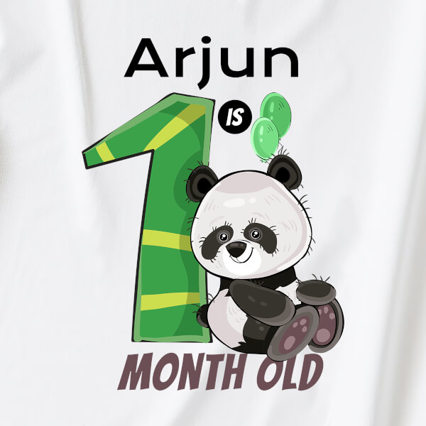 Custom Baby is 1 Month Old Cute Panda Monthly Birthday Dungaree Design