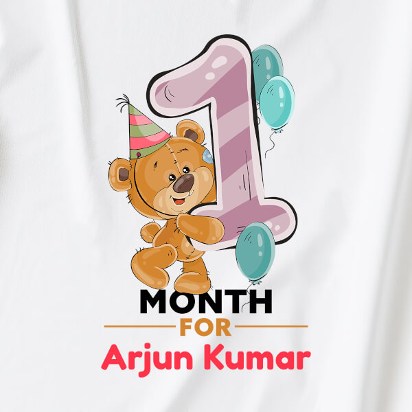 Custom 1 Month For The Baby Cute Teddy Bear Monthly Birthday Dungaree Design