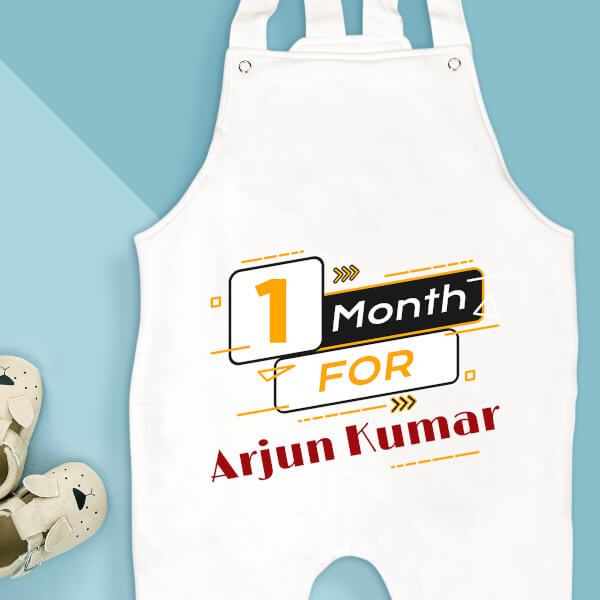 Custom 1 Month For The Baby Racing Styled Monthly Birthday Dungaree Design