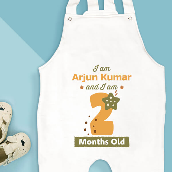 Custom I Am 2 Months Old Baby Monthly Birthday Dungaree Design