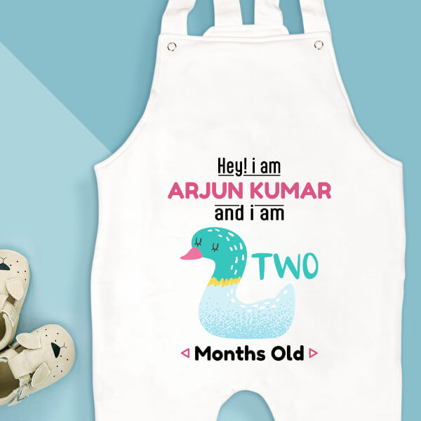 Custom Hey I Am 2 Months Old Baby Monthly Birthday Dungaree Design