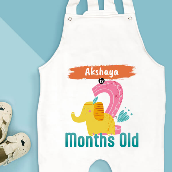 Custom Baby is 2 Months Old Monthly Birthday Dungaree Design