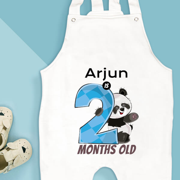 Custom Baby is 2 Months Old Cute Panda Monthly Birthday Dungaree Design