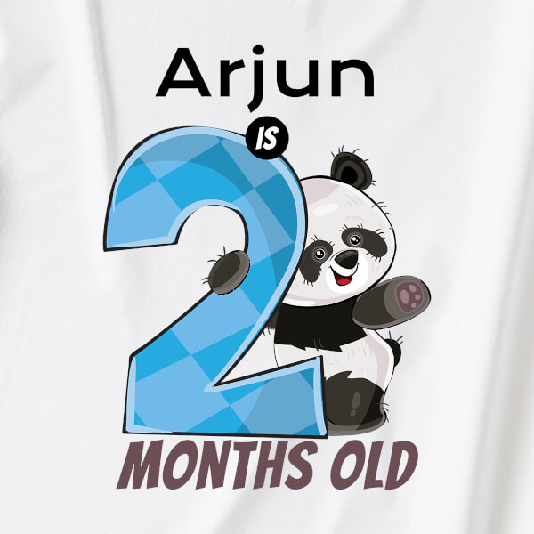 Custom Baby is 2 Months Old Cute Panda Monthly Birthday Dungaree Design