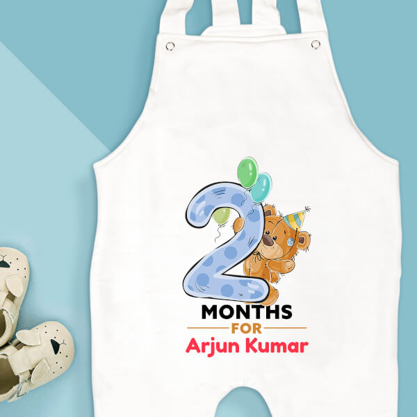 Custom 2 Months For The Baby Cute Teddy Bear Monthly Birthday Dungaree Design