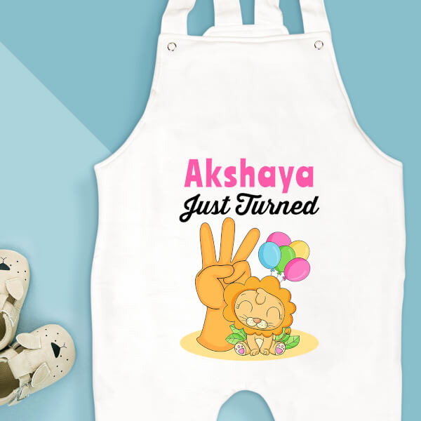 Custom Just Turned 3 Monthly Birthday Dungaree Design