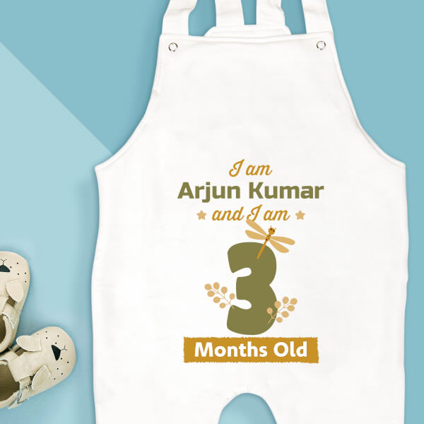 Custom I Am 3 Months Old Baby Monthly Birthday Dungaree Design