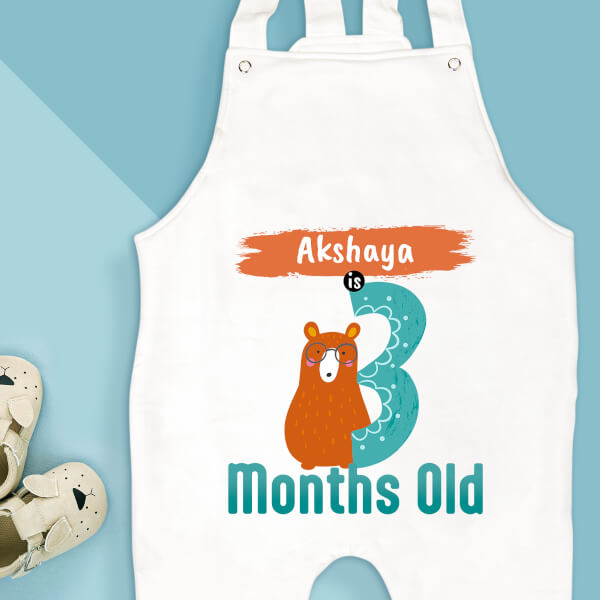 Custom Baby is 3 Months Old Monthly Birthday Dungaree Design