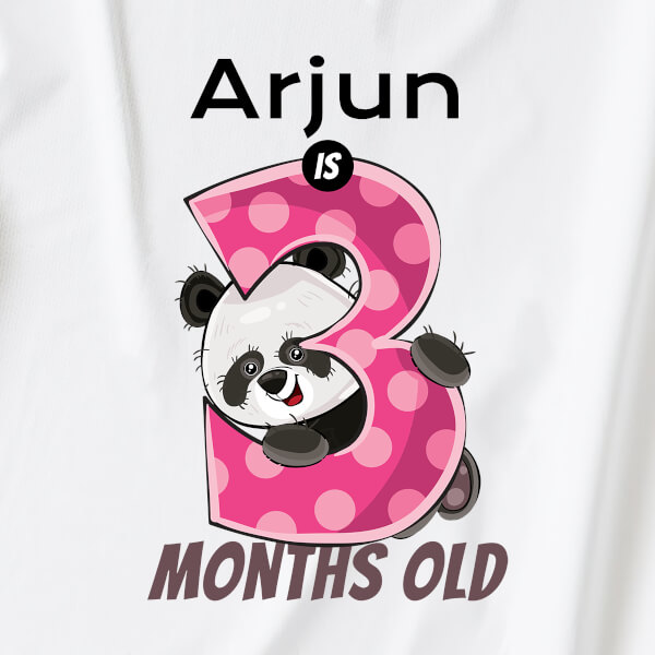 Custom Baby is 3 Months Old Cute Panda Monthly Birthday Dungaree Design