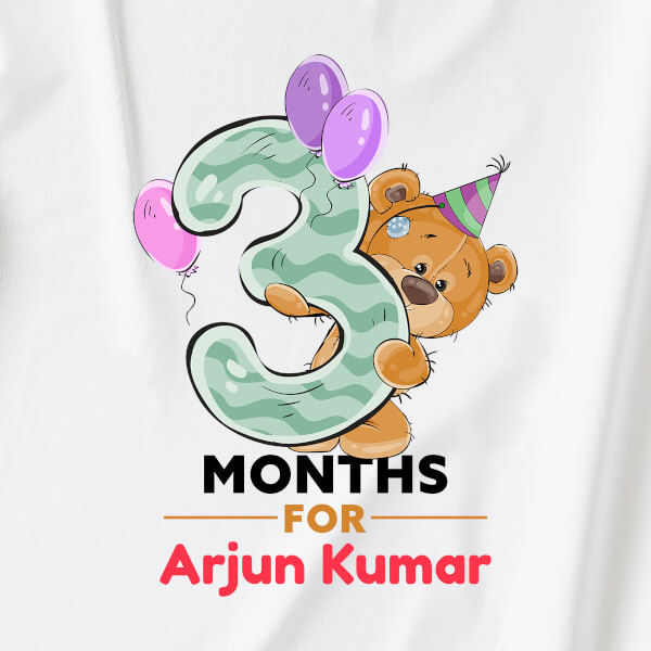 Custom 3 Months For The Baby Cute Teddy Bear Monthly Birthday Dungaree Design