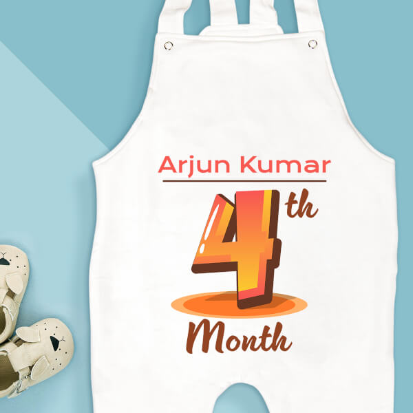 Custom 4th Month of The Baby Monthly Birthday Dungaree Design