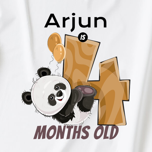 Custom Baby is 4 Months Old Cute Panda Monthly Birthday Dungaree Design