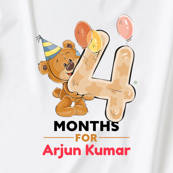 Custom 4 Months For The Baby Cute Teddy Bear Monthly Birthday Dungaree Design