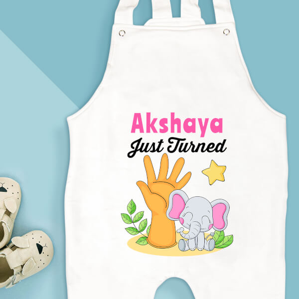 Custom Just Turned 5 Monthly Birthday Dungaree Design
