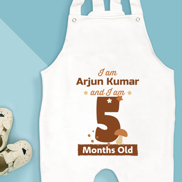 Custom I Am 5 Months Old Baby Monthly Birthday Dungaree Design