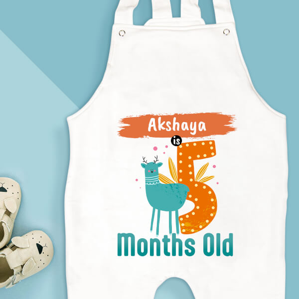 Custom Baby is 5 Months Old Monthly Birthday Dungaree Design