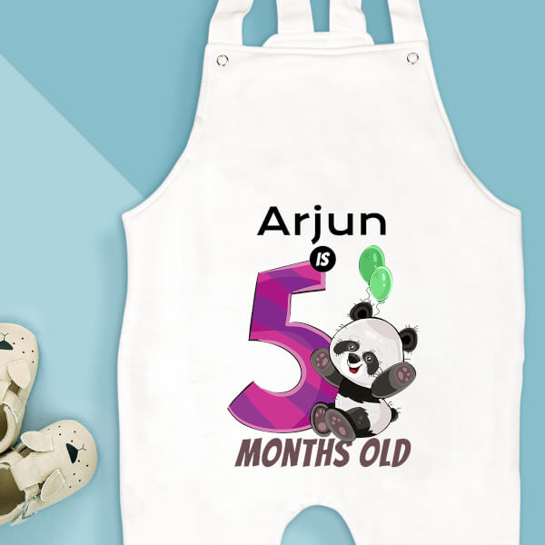 Custom Baby is 5 Months Old Cute Panda Monthly Birthday Dungaree Design