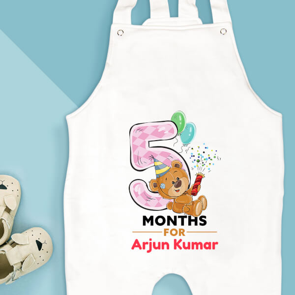 Custom 5 Months For The Baby Cute Teddy Bear Monthly Birthday Dungaree Design