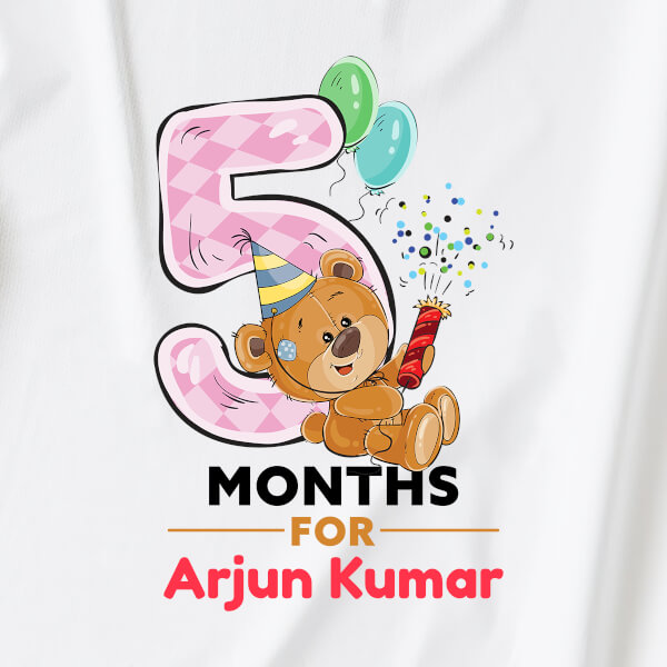 Custom 5 Months For The Baby Cute Teddy Bear Monthly Birthday Dungaree Design