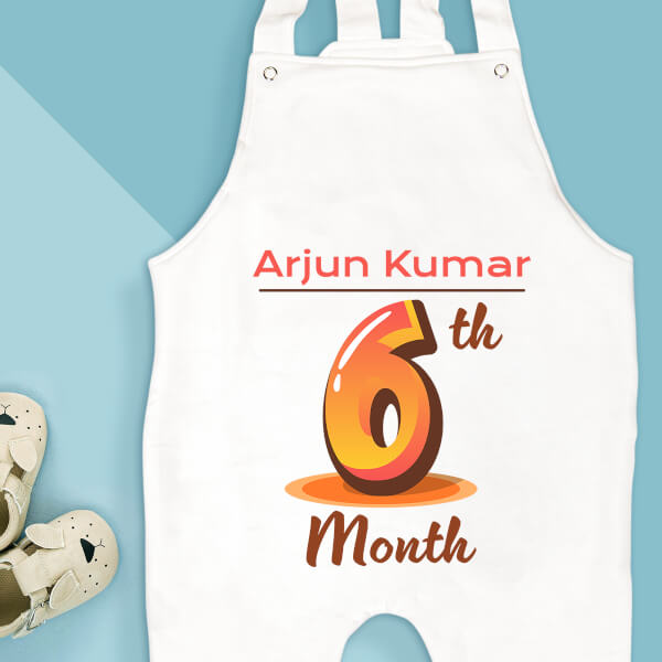 Custom 6th Month of The Baby Monthly Birthday Dungaree Design