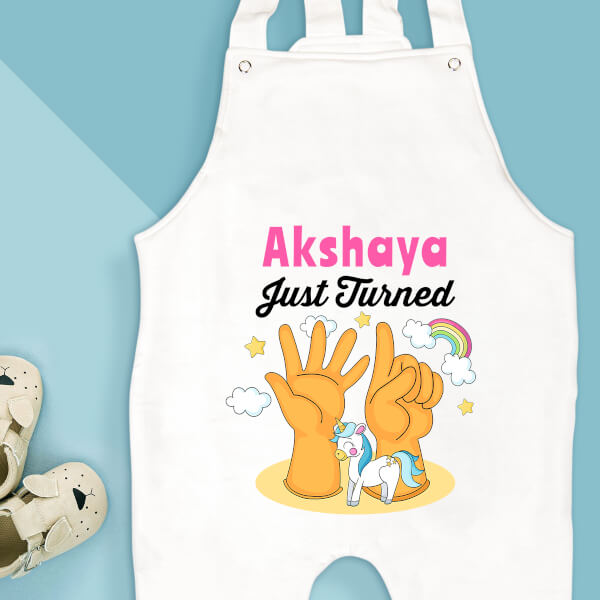 Custom Just Turned 6 Monthly Birthday Dungaree Design