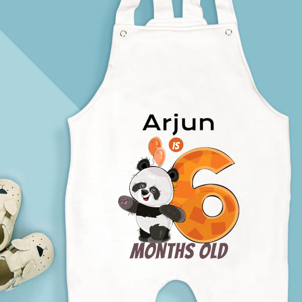 Custom Baby is 6 Months Old Cute Panda Monthly Birthday Dungaree Design