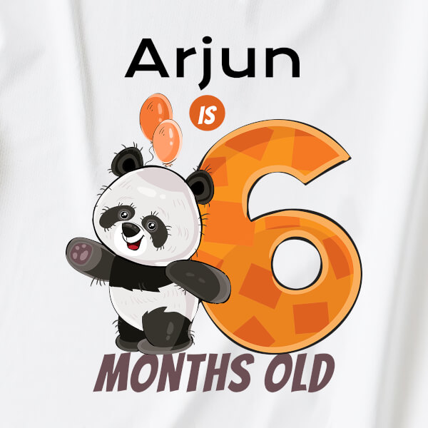 Custom Baby is 6 Months Old Cute Panda Monthly Birthday Dungaree Design