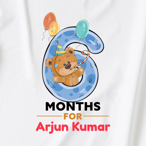 Custom 6 Months For The Baby Cute Teddy Bear Monthly Birthday Dungaree Design