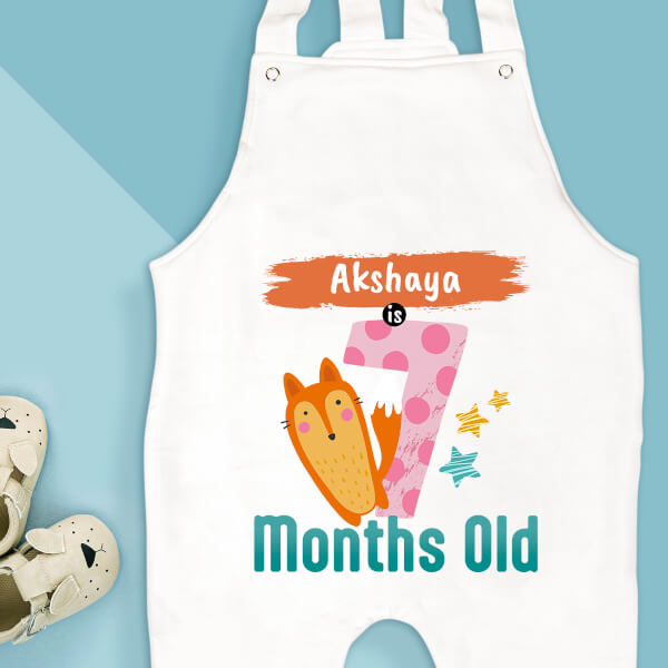 Custom Baby is 7 Months Old Monthly Birthday Dungaree Design