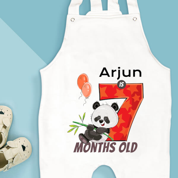 Custom Baby is 7 Months Old Cute Panda Monthly Birthday Dungaree Design